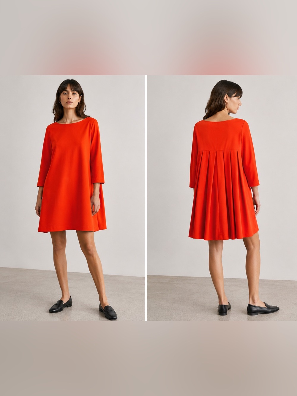 Jil Sander Navy Tomato Red Pleated Back Swing Mini Dress IT 42 Made in Italy